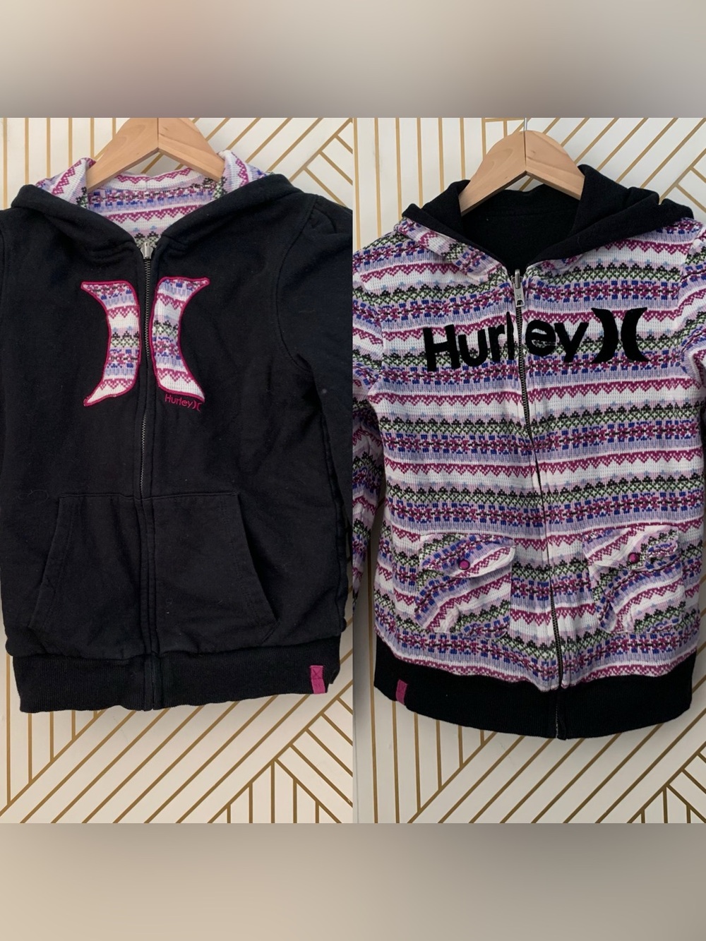 Hurley Y2K Reversible Fair isle Nordic striped Zip Up Hoodie 2000s cotton blend